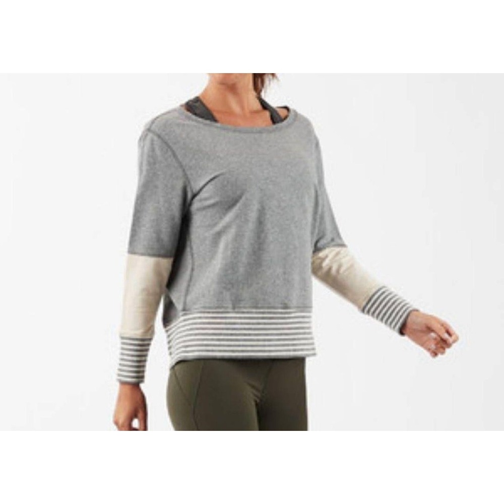 Vuori Gray and Cream Striped Pullover Sweatshirt - Picture 1 of 10
